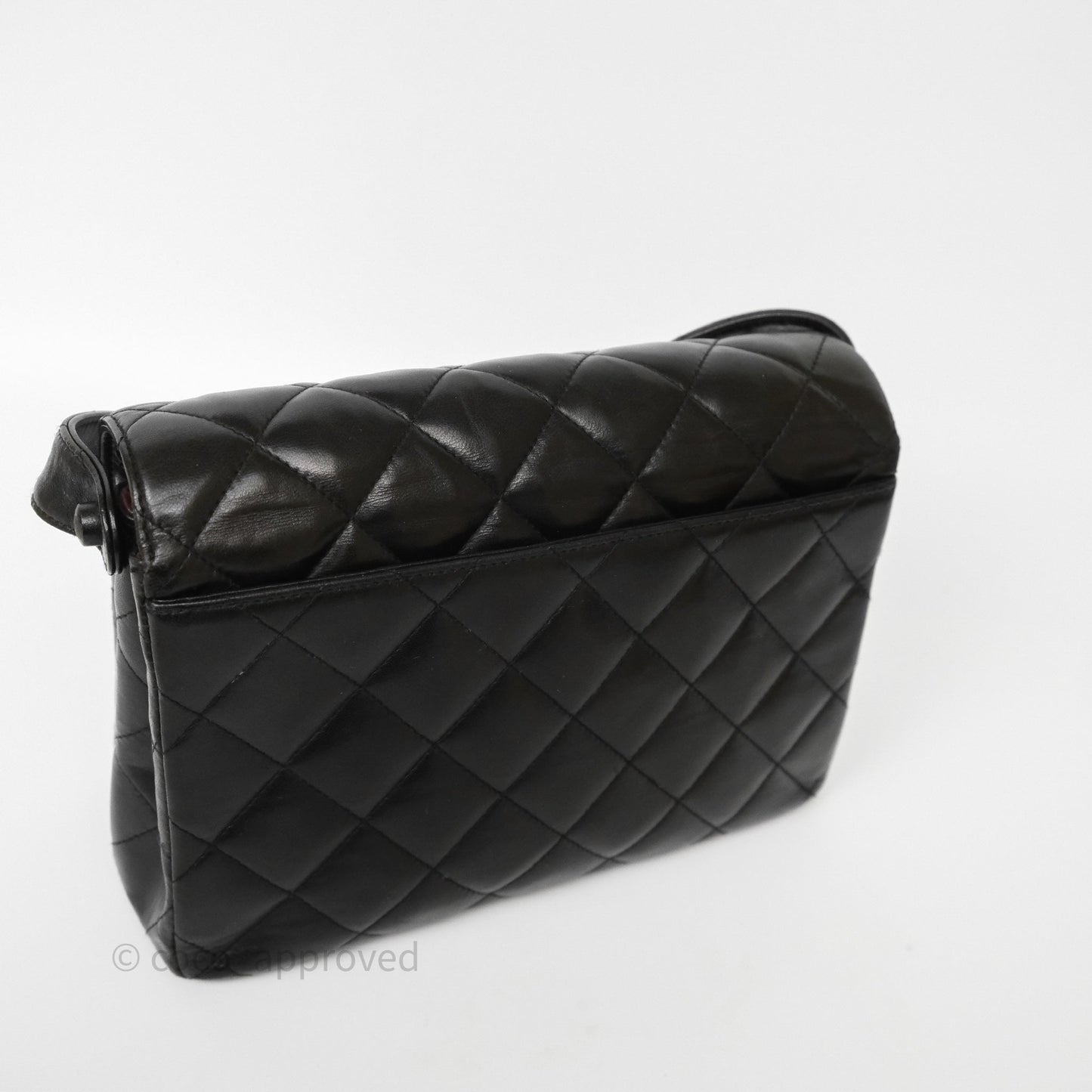 Chanel Vintage Half Moon Flap Shoulder Bag Black Lambskin 24K Gold Hardware