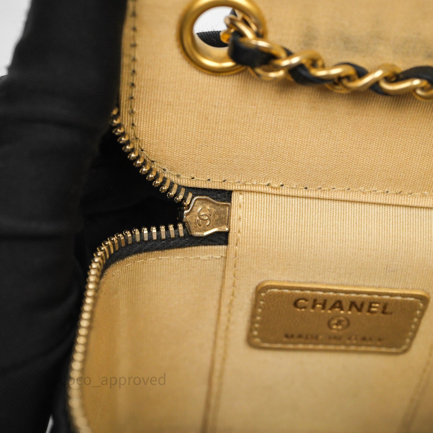 Chanel Mini Black Lambskin Vanity Pearl Crush With Chain Gold Hardware