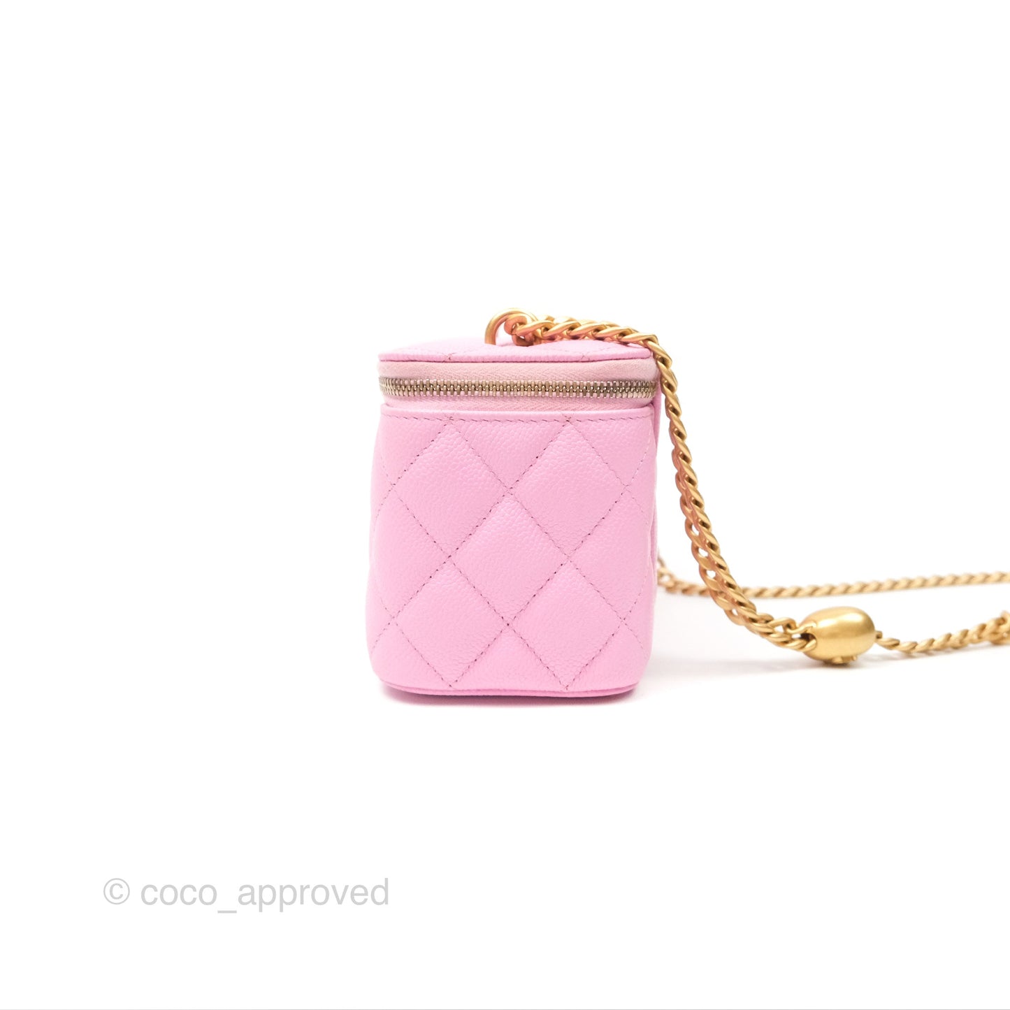 Chanel Vanity with Heart Adjustable Chain Pink Caviar Aged Gold Hardware
