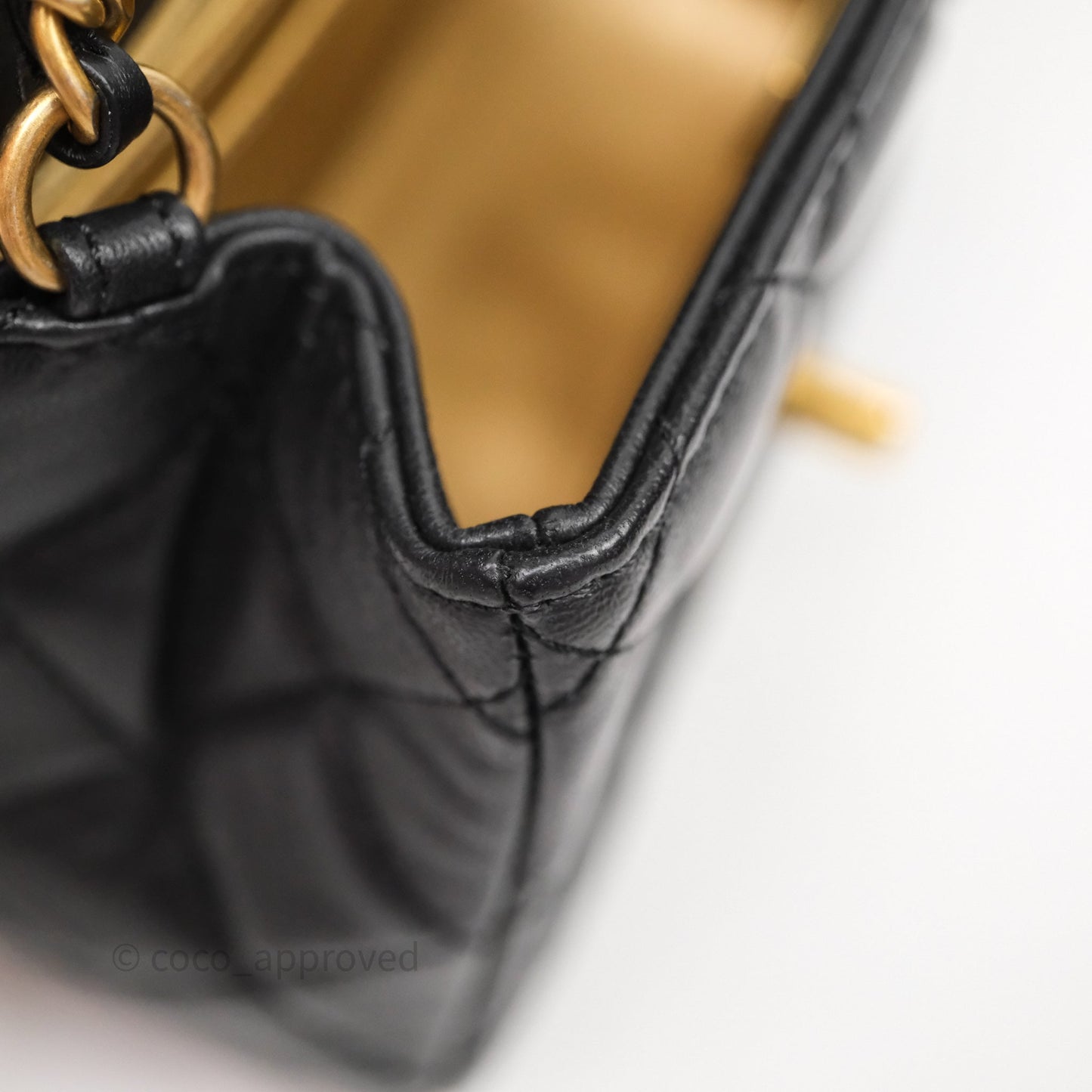 Chanel Pearl Crush Mini Square Quilted Black Lambskin Aged Gold Hardware