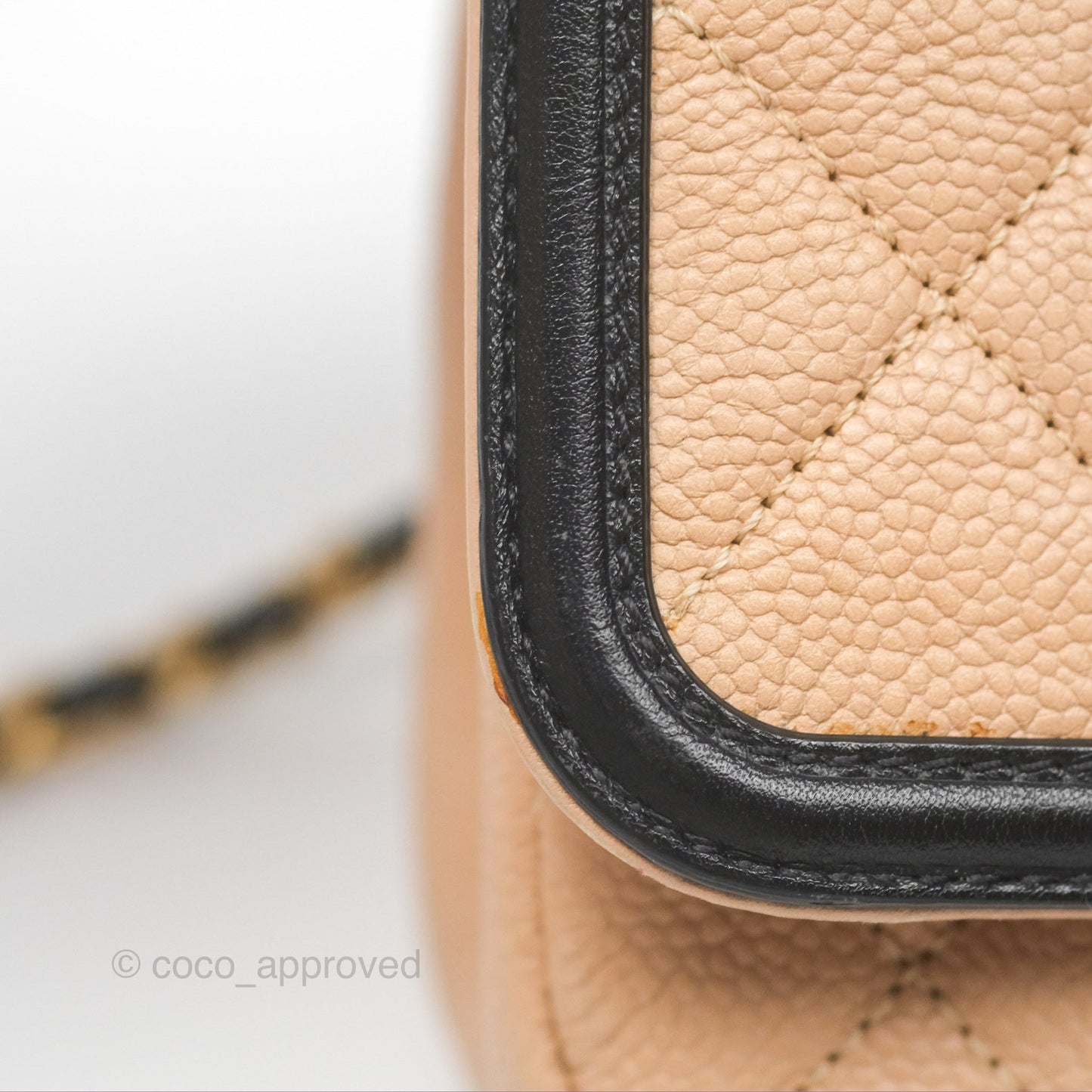 Chanel Small CC Filigree Flap Quilted Beige Black Caviar