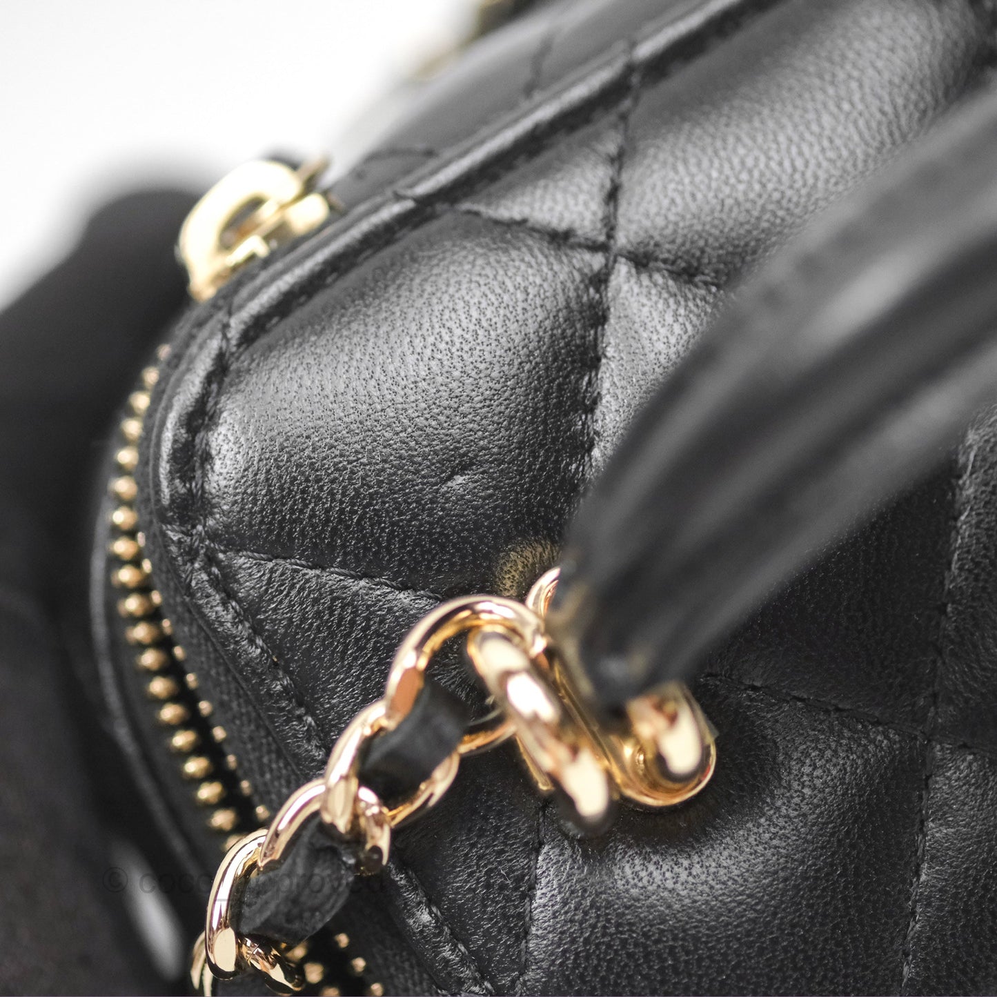 Chanel Mini Top Handle Vanity With Chain Black Lambskin Gold Hardware