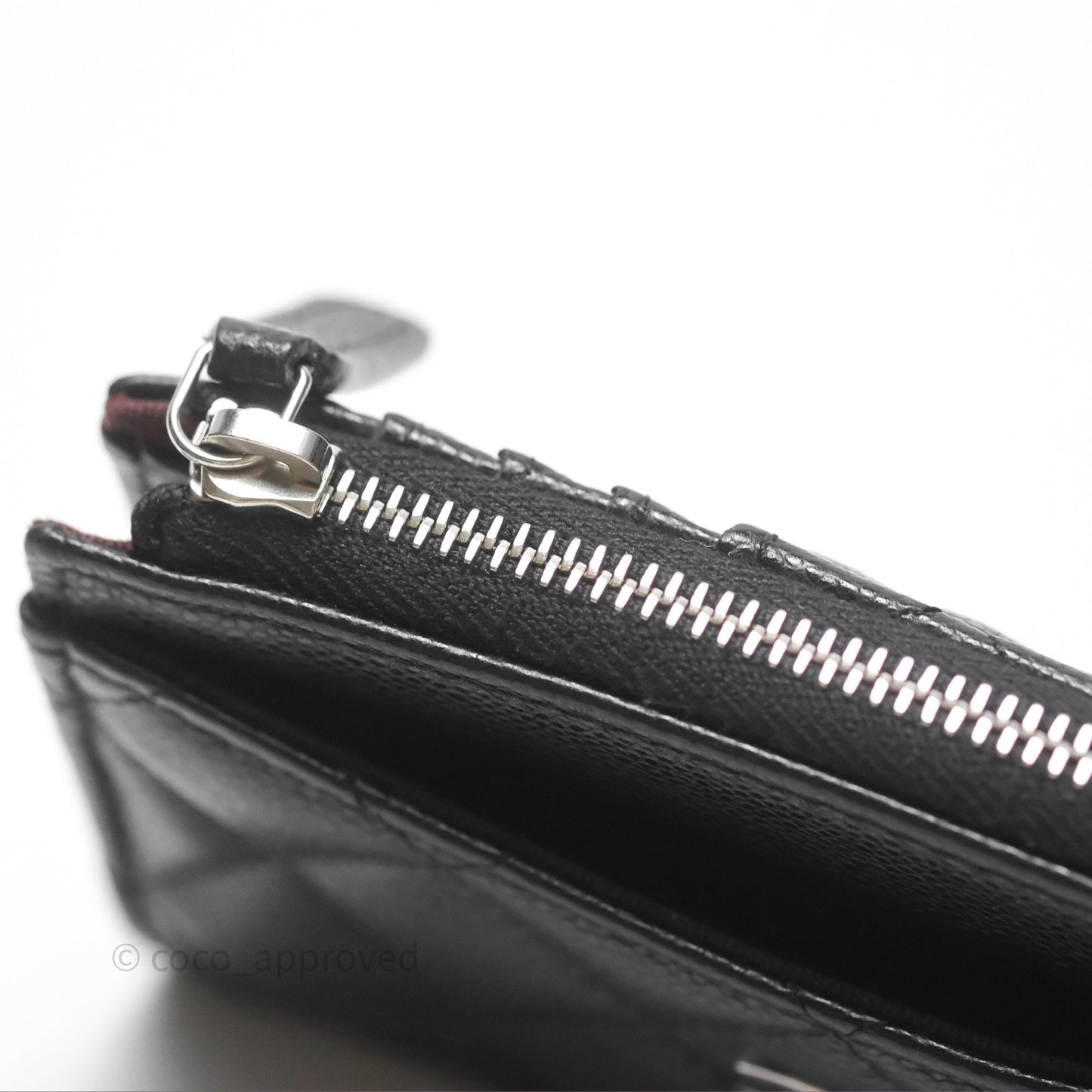 Chanel Quilted Zip Card Holder Black Caviar Silver Hardware