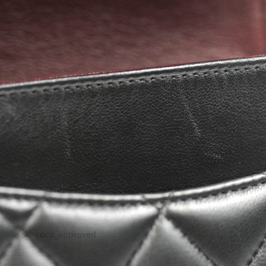Chanel Classic M/L Medium Double Flap Black Lambskin Silver Hardware