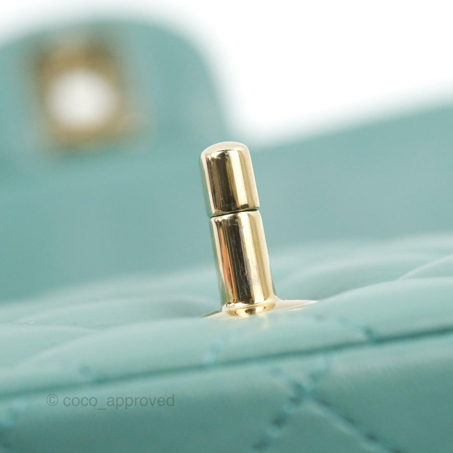 Chanel Mini Square Teal Green Lambskin Gold Hardware