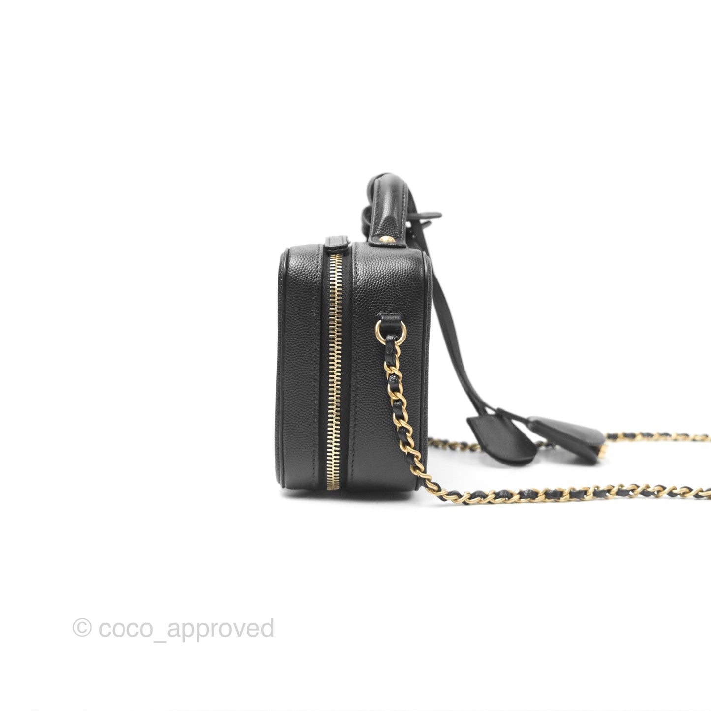 Chanel Quilted Small CC Filigree Vanity Case Black Caviar Aged Gold Hardware