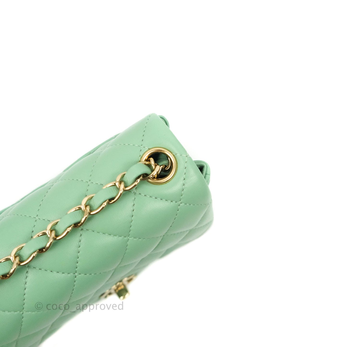 Chanel Quilted Mini Square Green Lambskin Gold Hardware