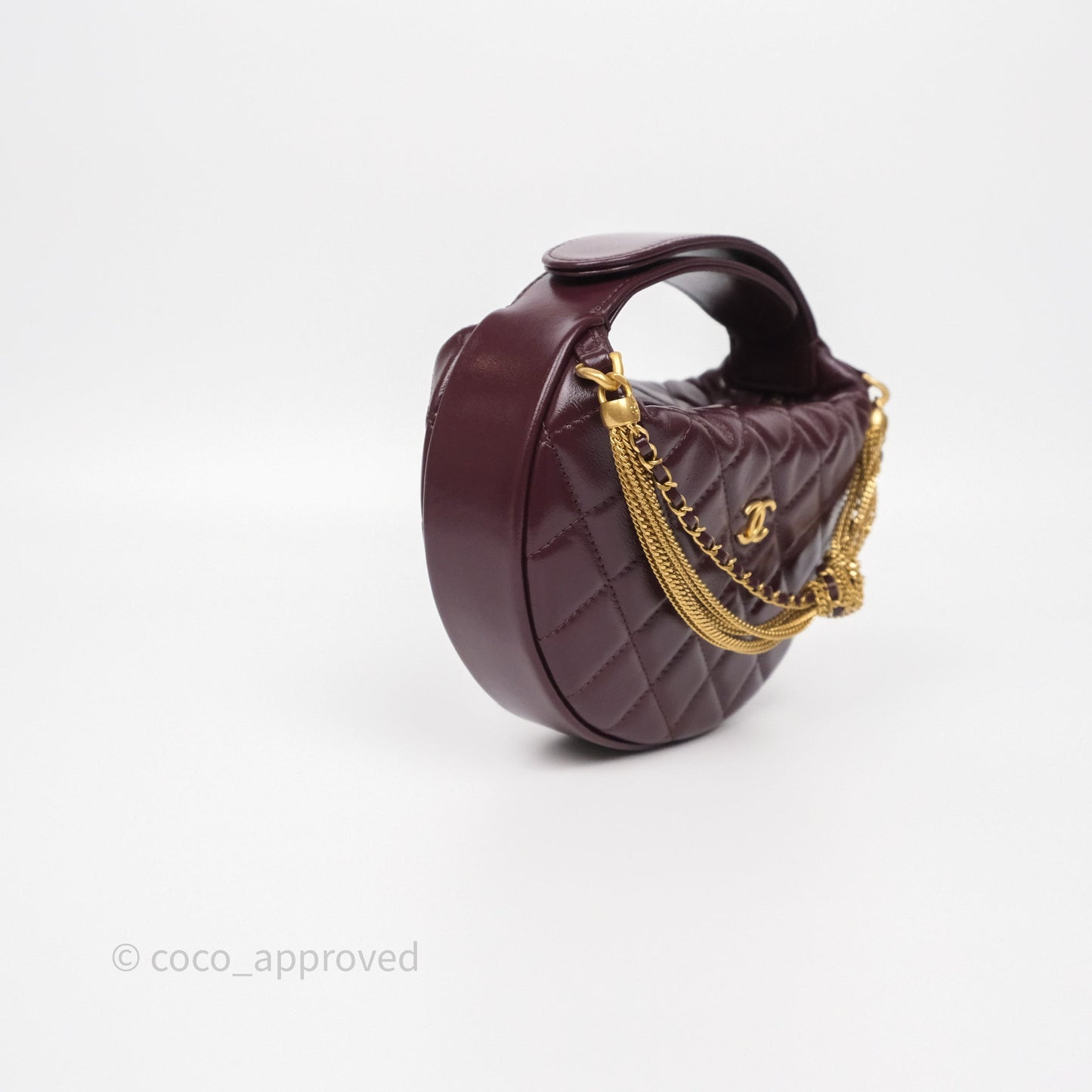 Chanel Mini Hobo Pouch Dark Burgundy Shiny Crumpled Calfskin Aged Gold Hardware