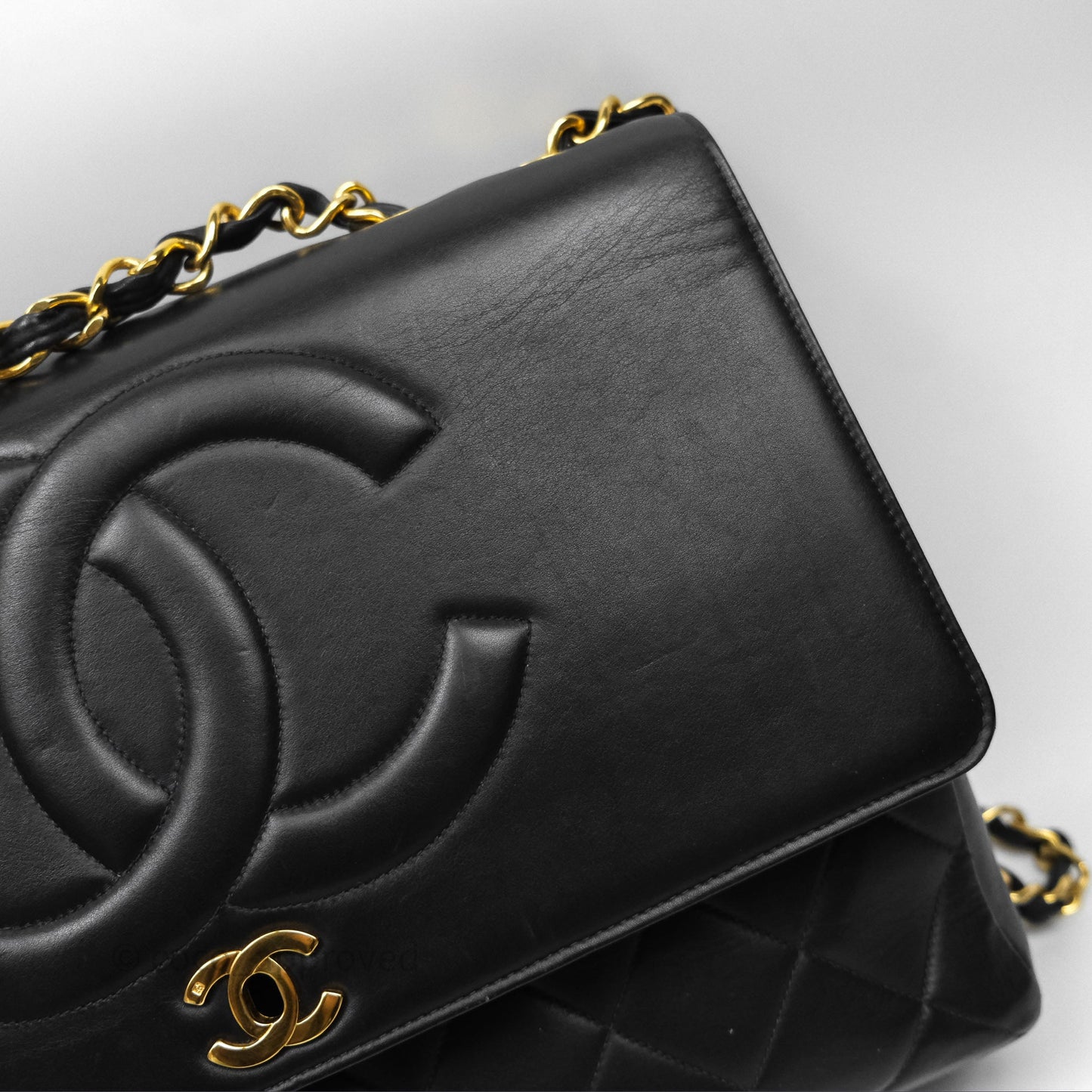 Chanel Vintage Maxi Quilted CC Flap Bag Black Lambskin Gold Hardware