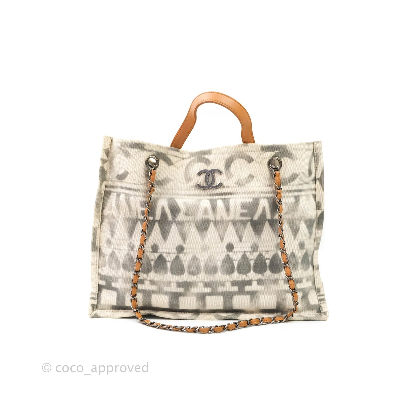 Chanel Print Fabric Tote Ruthenium Hardware