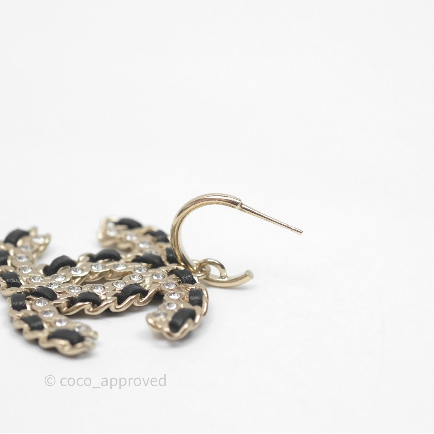 Chanel Crystal CC Braided Black Leather Drop Earrings Gold Hardware 20C