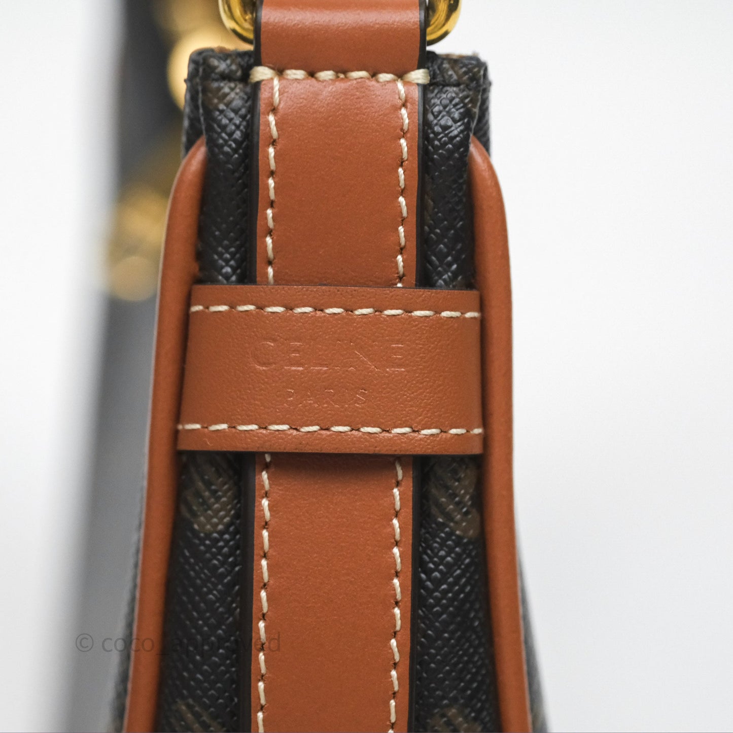 Celine Mini Ava Bag In Triomphe Canvas Calfskin Tan