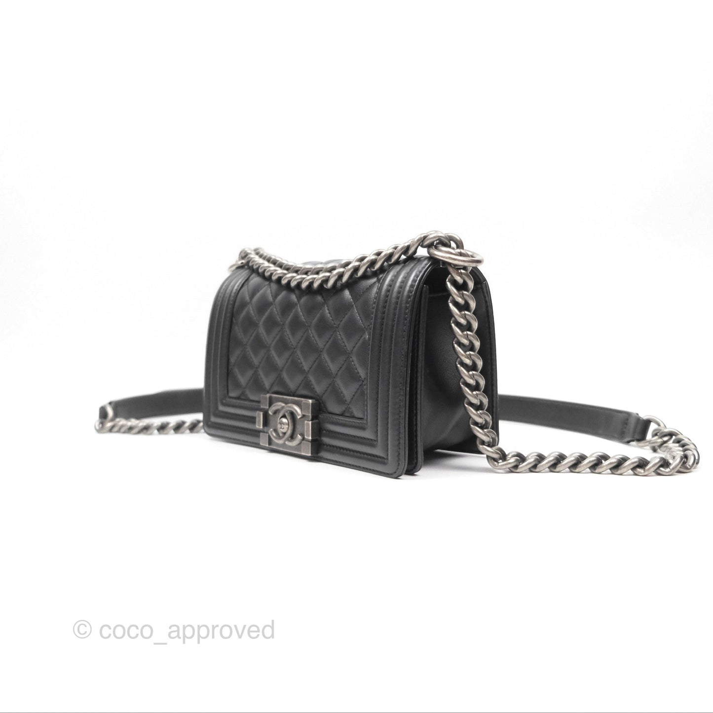 Chanel Small Boy Black Calfskin Ruthenium Hardware