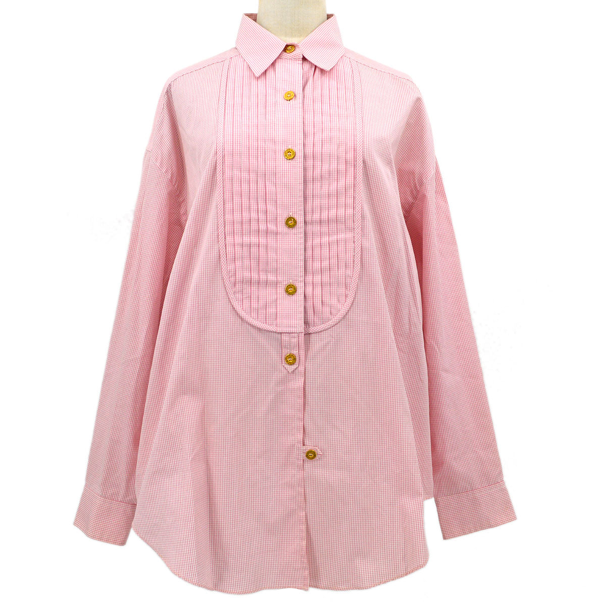 Luxury Chanel logo-button bib-collar shirt #38