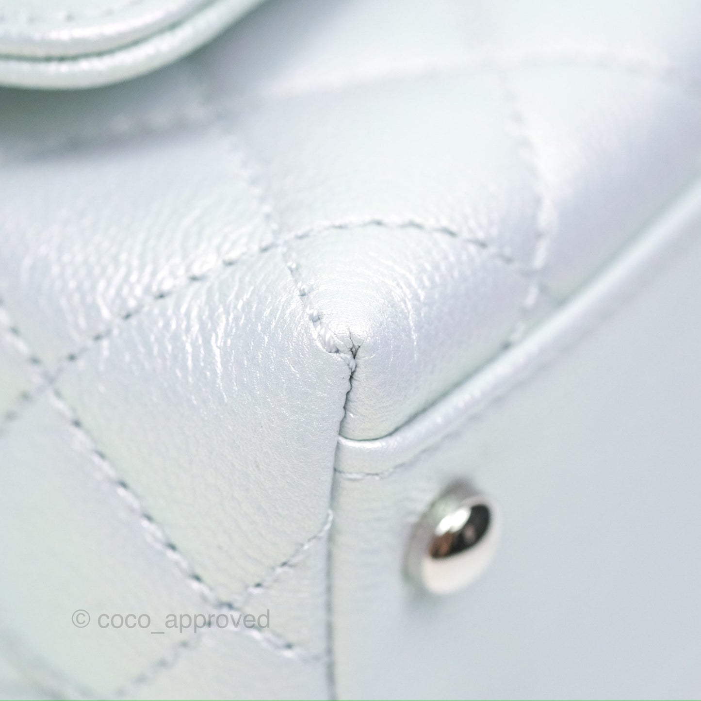 Chanel Mini Coco Handle Quilted Iridescent Light Blue Caviar Rainbow Hardware 21K