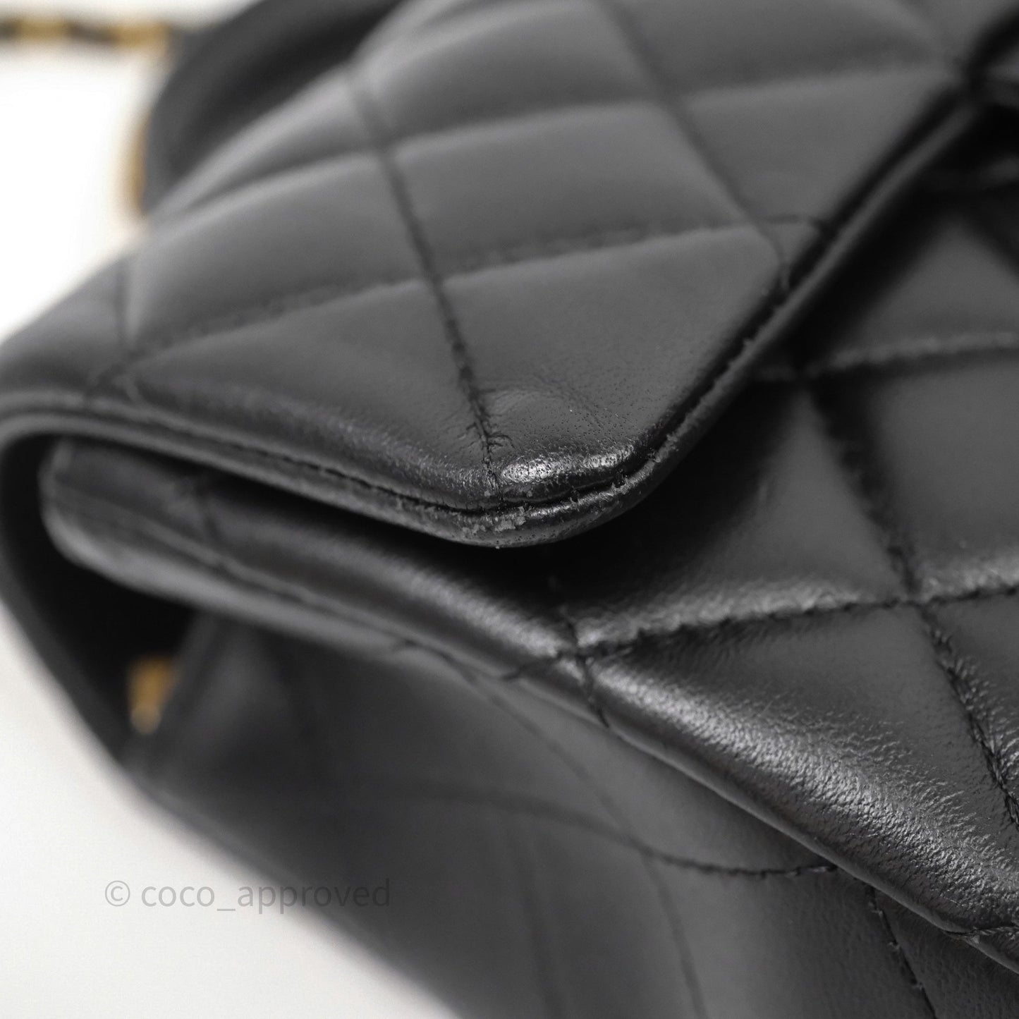 Chanel Metal Top Handle Mini Rectangular Flap Bag Black Lambskin Aged Gold Hardware