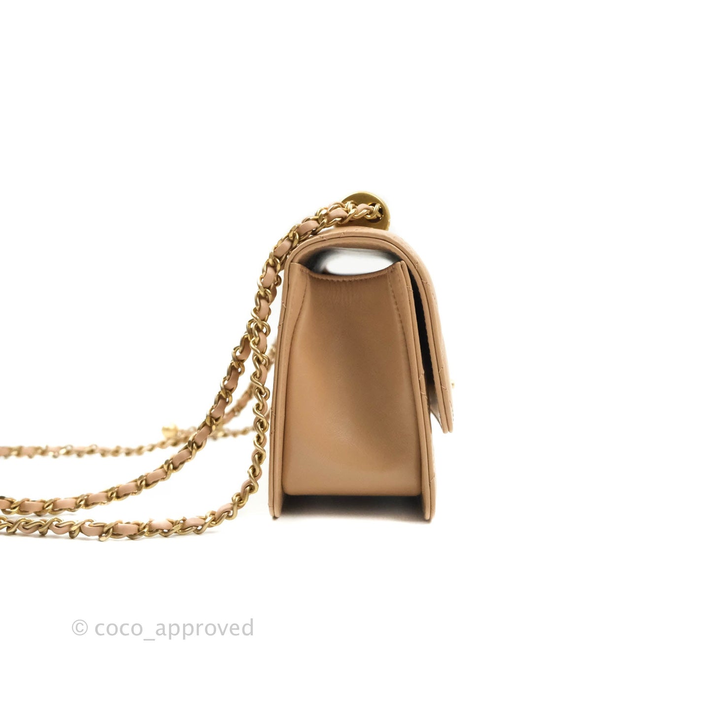 Chanel Quilted Mini Perfect Fit Adjustable Beige Calfskin Gold Hardware 21A
