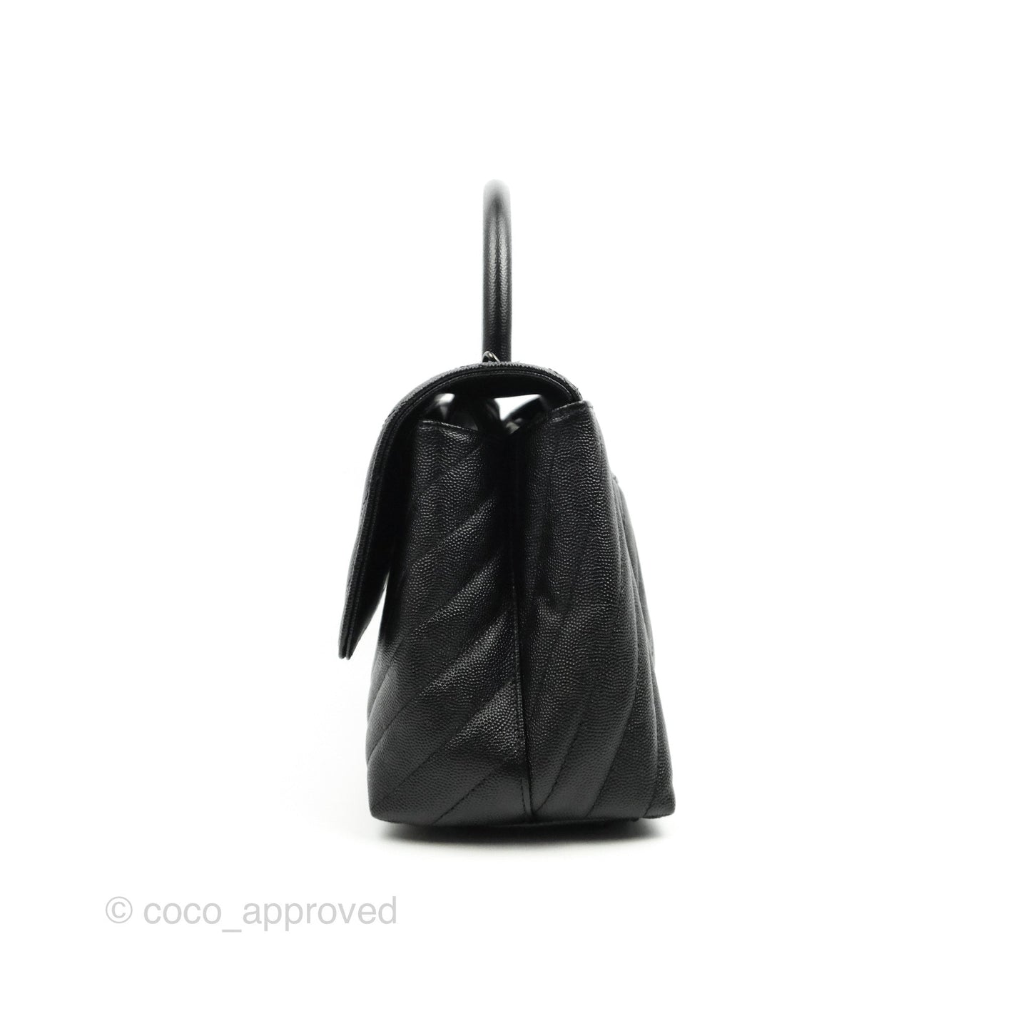 Chanel Small (Medium) Coco Handle Chevron So Black Caviar