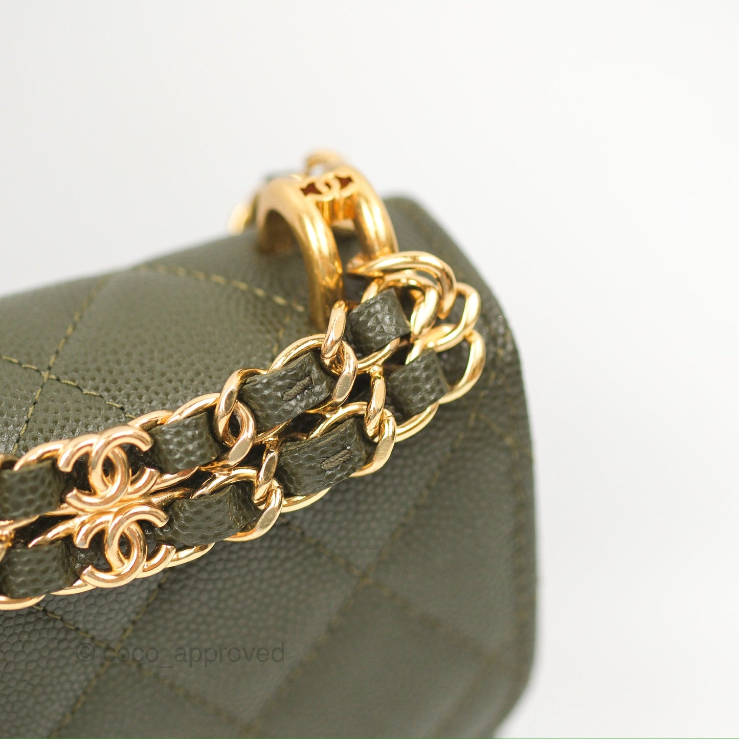 Chanel Coco First Mini Clutch On Chain Dark Olive Green Caviar Gold Hardware 22K
