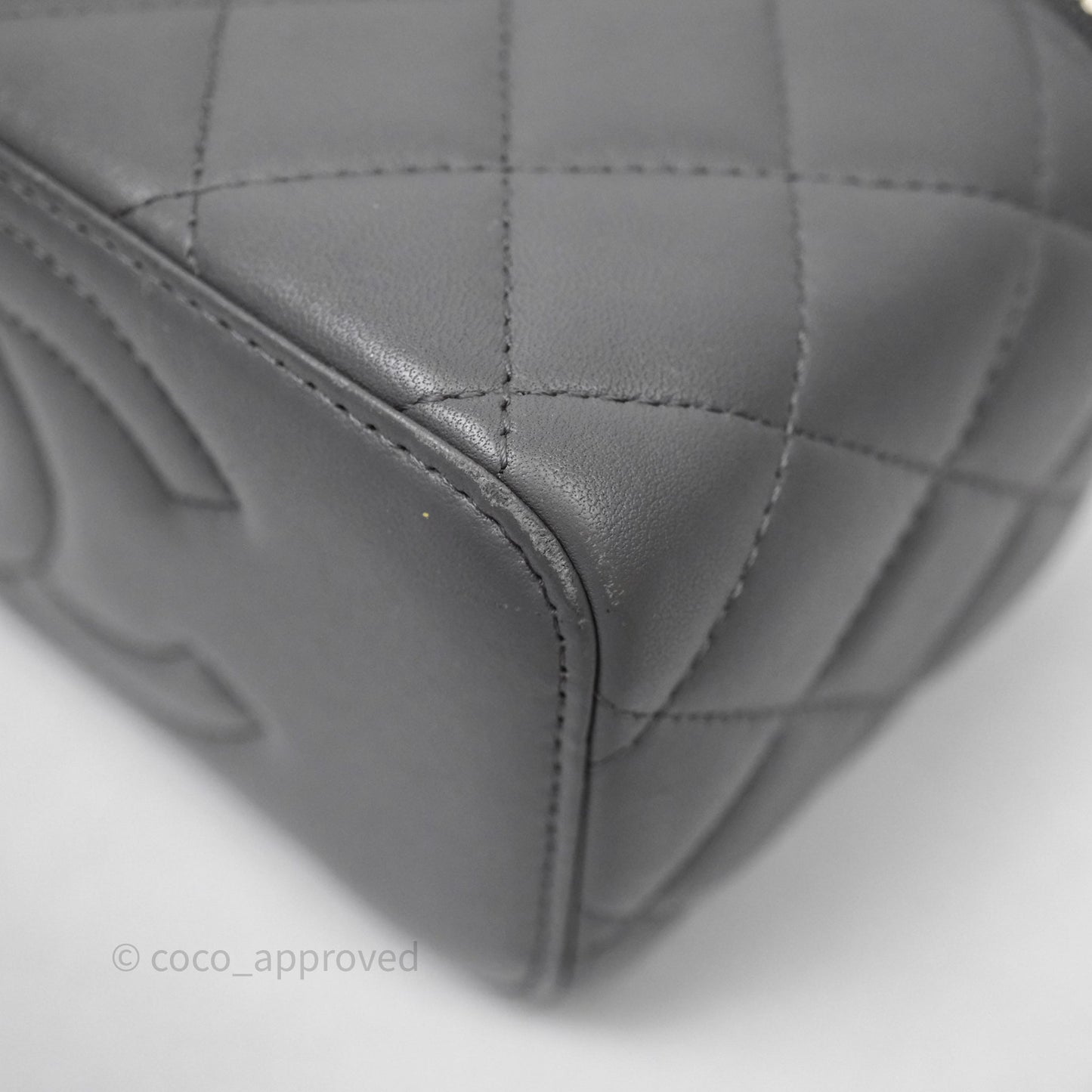 Chanel Vanity Rectangular Top Handle Grey Lambskin Gold Hardware