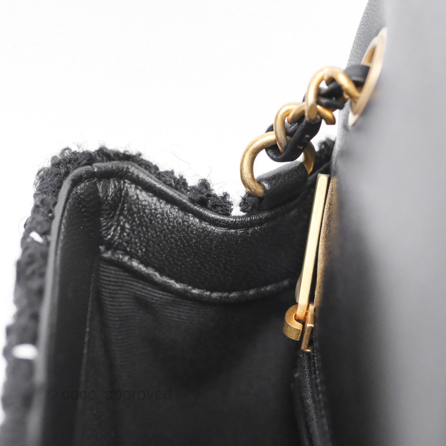 Chanel Pearl Crush Mini Rectangular Grid Black White Tweed Aged Gold Hardware