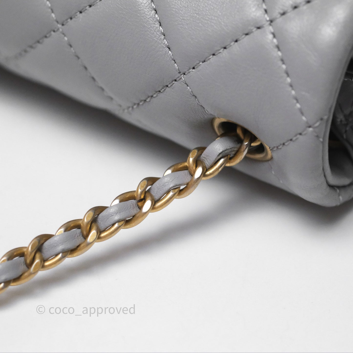 Chanel Pearl Crush Mini Rectangular Quilted Grey Lambskin Aged Gold Hardware