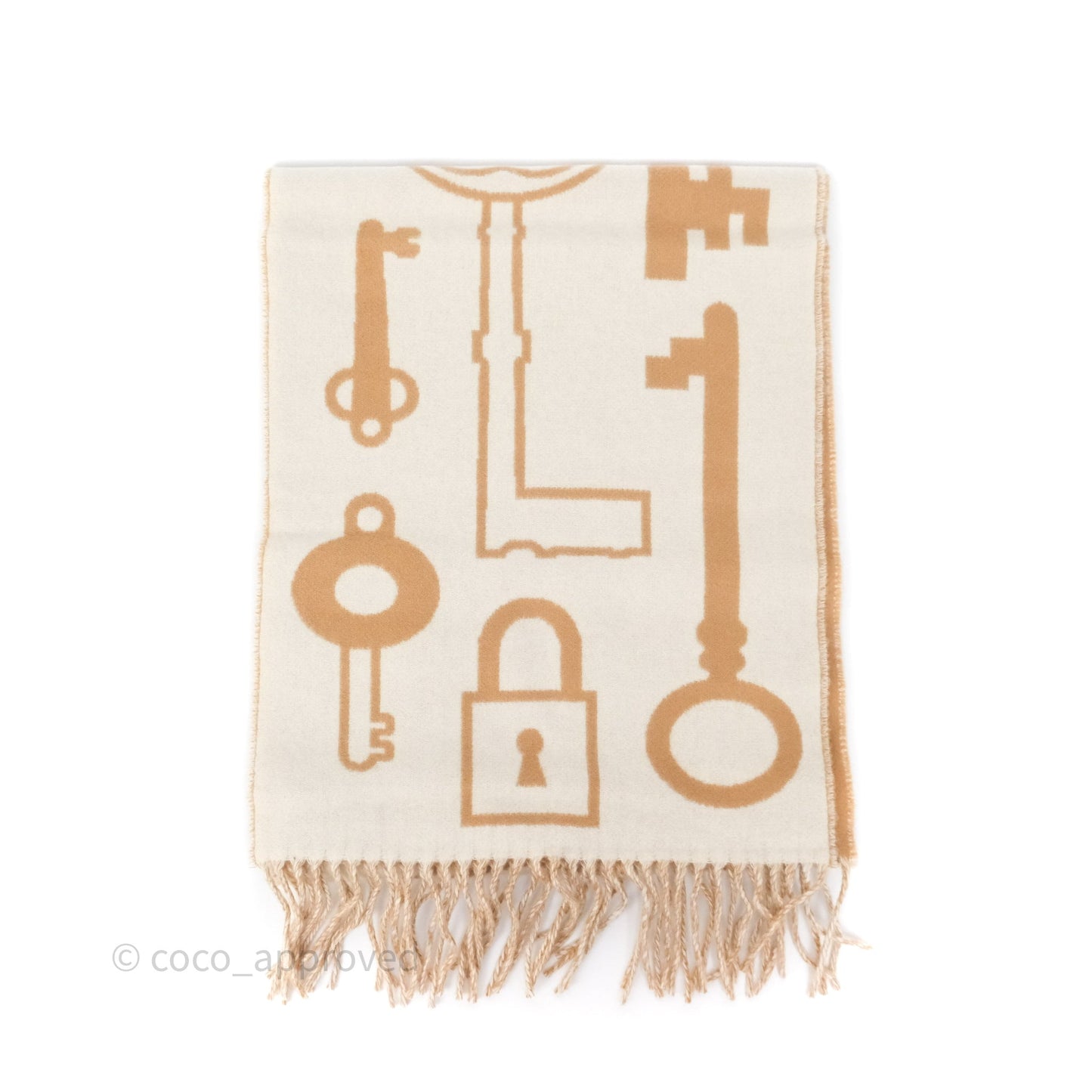 Hermes Casaque Porte-Clefs Cashmere Muffler Camel / Blanc