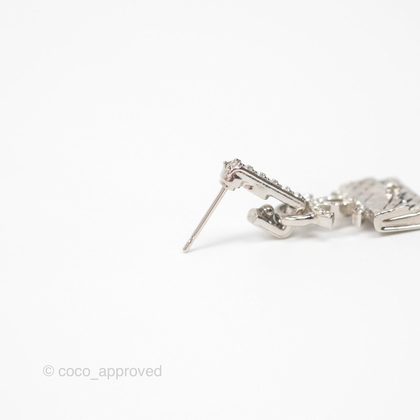 Chanel Crystal CC Flap Bag Drop Earrings Silver Tone 23K