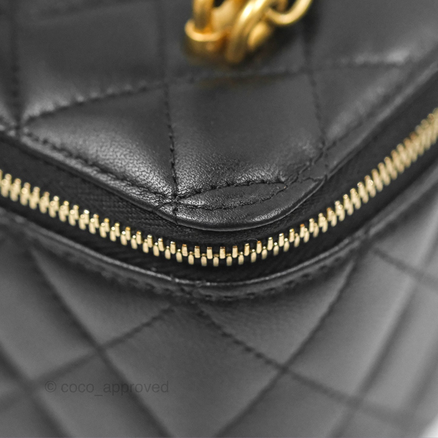 Chanel Vanity Rectangular Metal Top Handle Black Lambskin Aged Gold Hardware 22B