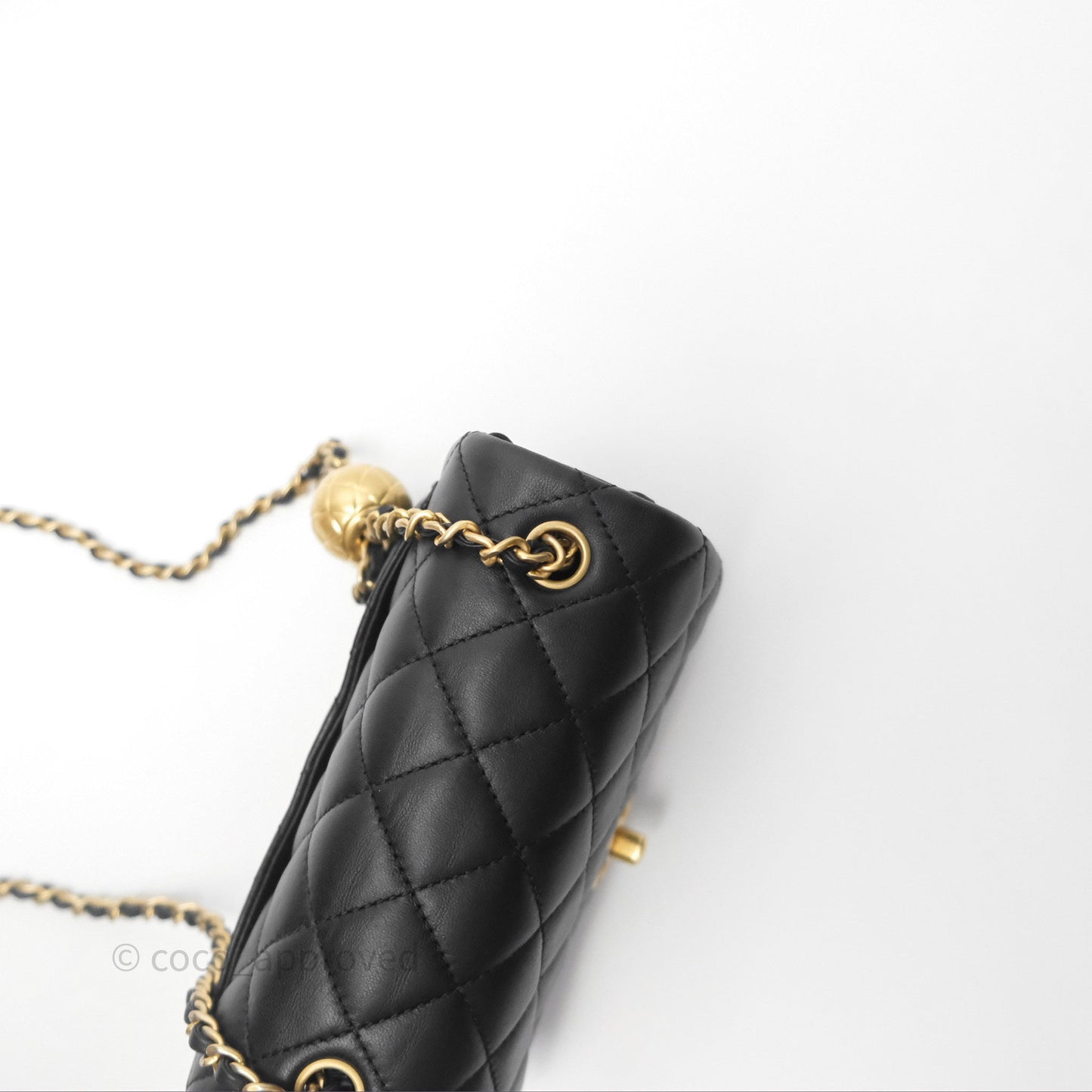 Chanel Pearl Crush Mini Square Quilted Black Lambskin Aged Gold Hardware