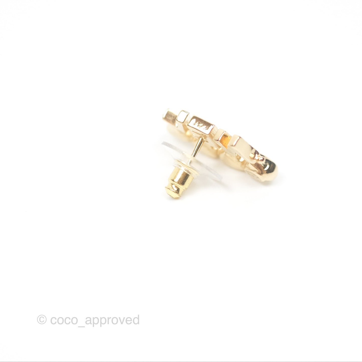 Chanel Crystal CHA-NEL Heart Earrings Gold Tone 23P