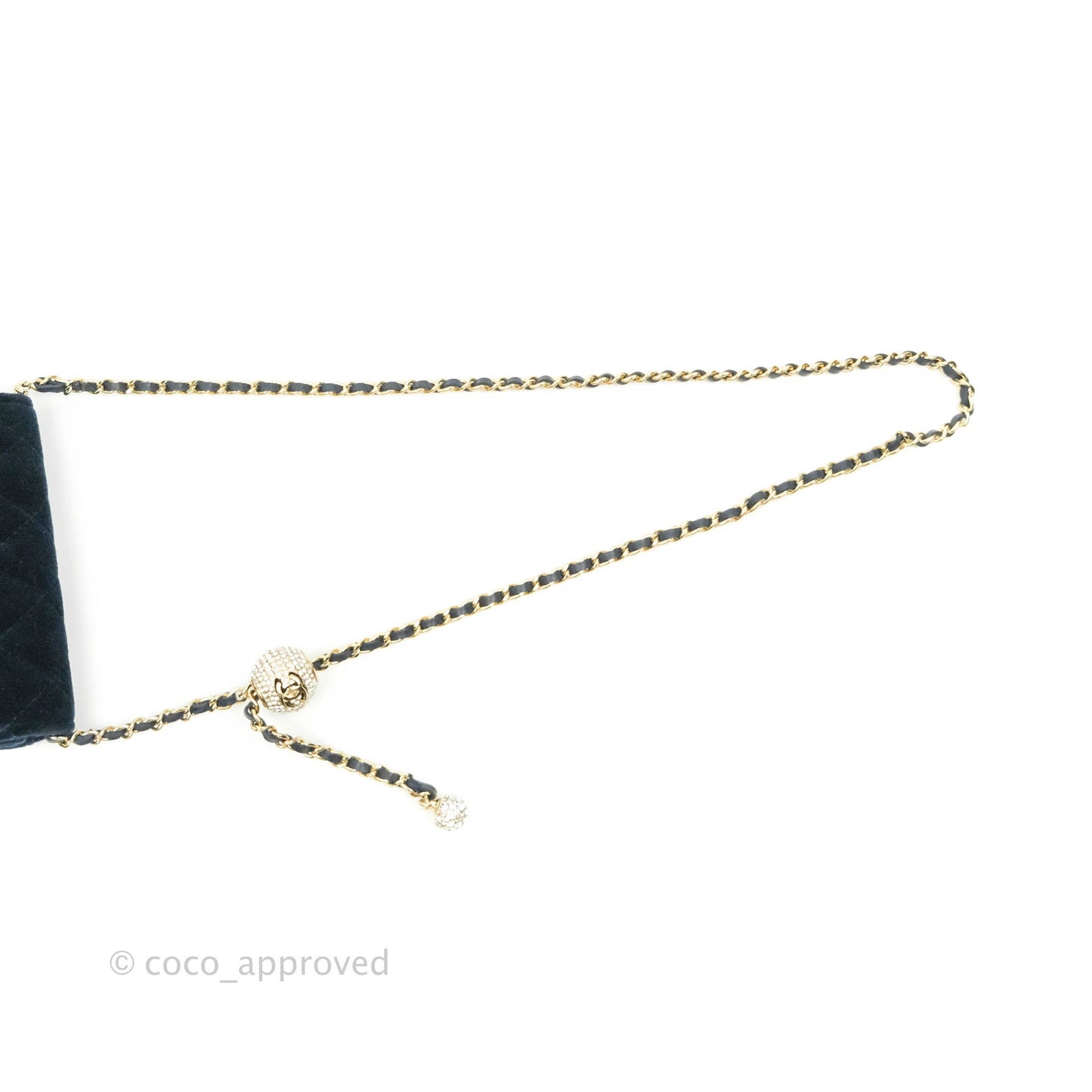 Chanel Crystal Pearl Crush Card Holder Navy Velvet Aged Gold Hardware