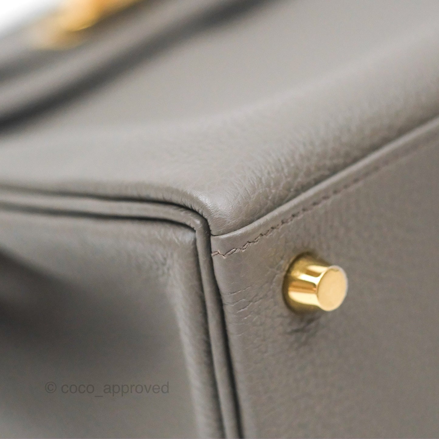 Hermès Kelly 25 Retourne Gris Etain 8F Togo Gold Hardware