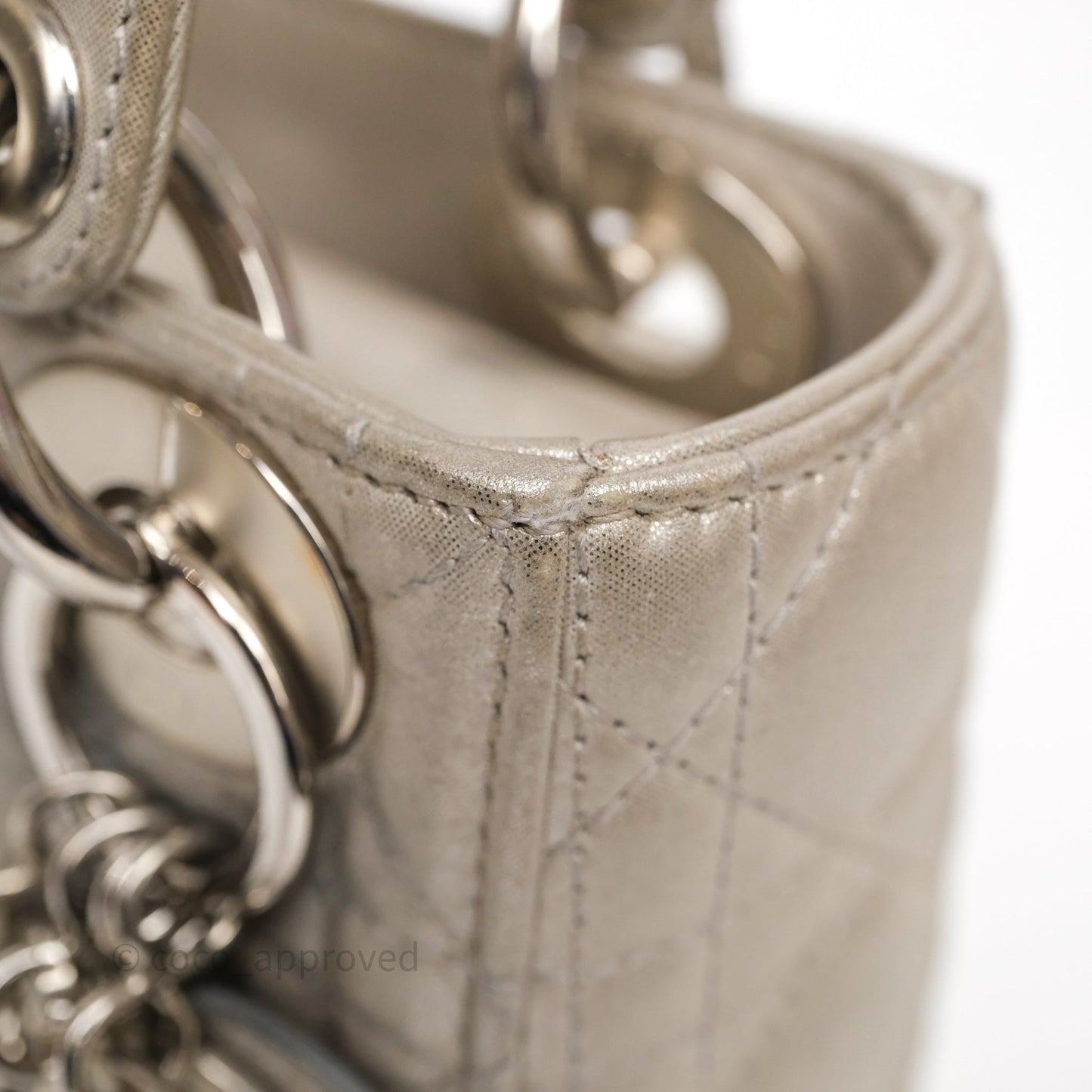 Christian Dior Mini Lady Dior Metallic Silver Nubuck Silver Hardware