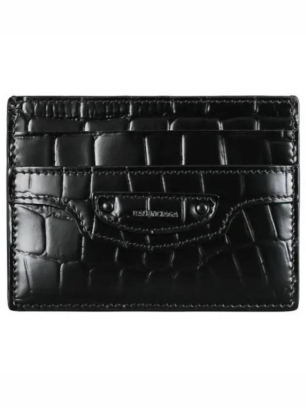 Luxury Balenciaga Neo Classic Crocodile Effect Card Wallet Black