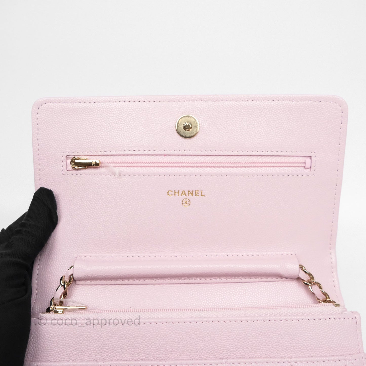 Chanel Classic Quilted Wallet On Chain WOC Pink Caviar Gold Hardware