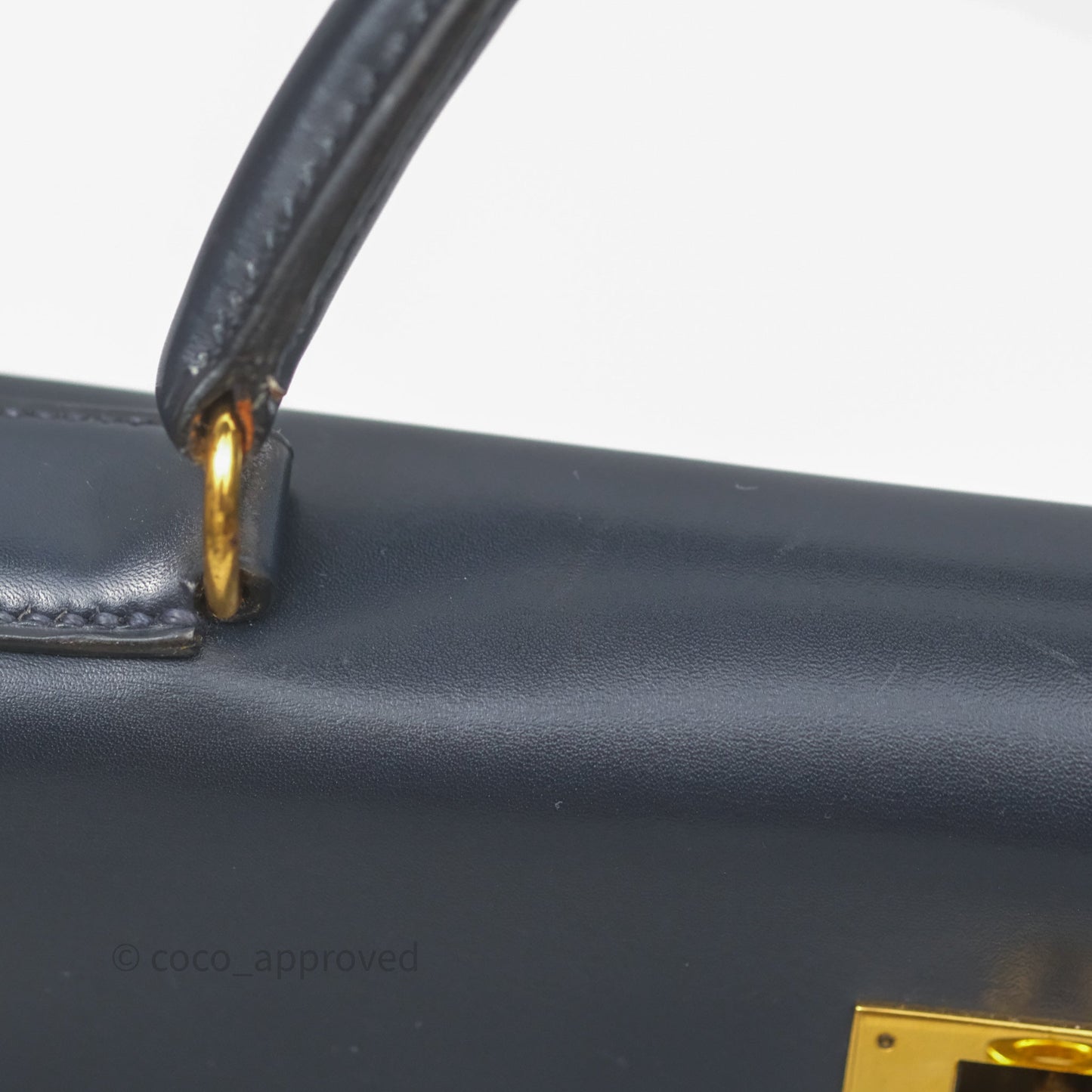 Hermès Vintage Kelly 28 Retourn Navy Box Leather Gold Hardware