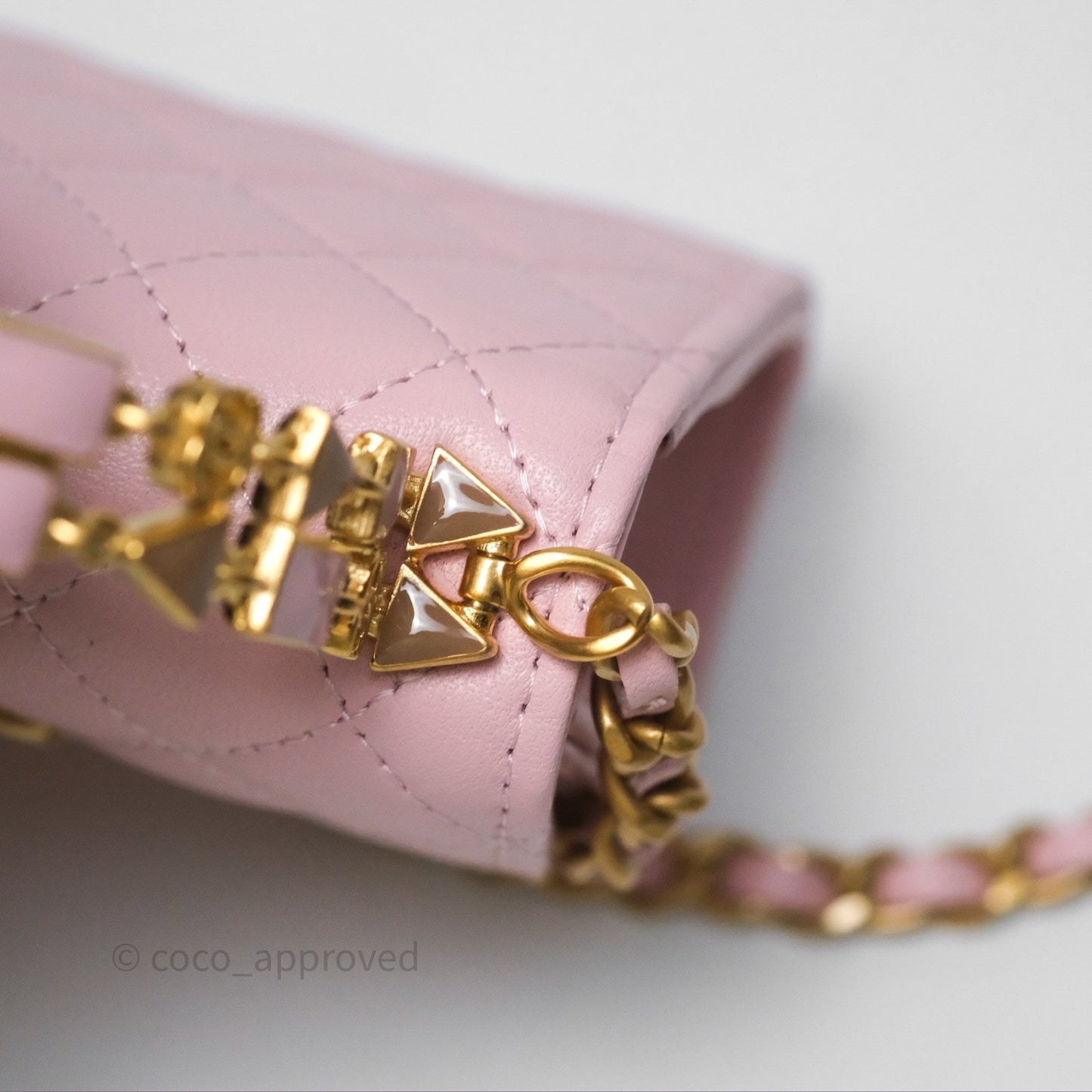 Chanel Mini Enamel Handle Clutch on Chain Pink Lambskin Gold Hardware 22B