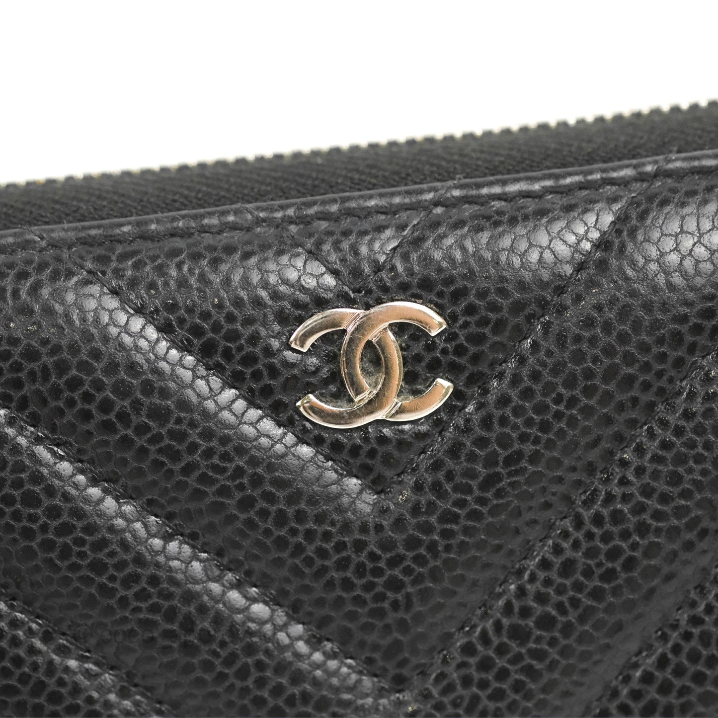 Chanel Medium Wallet Chevron Black Soft Caviar Silver Hardware