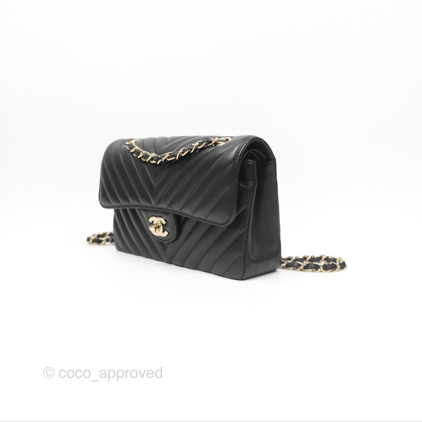 Chanel Small Classic Flap Chevron Black Lambskin Gold Hardware