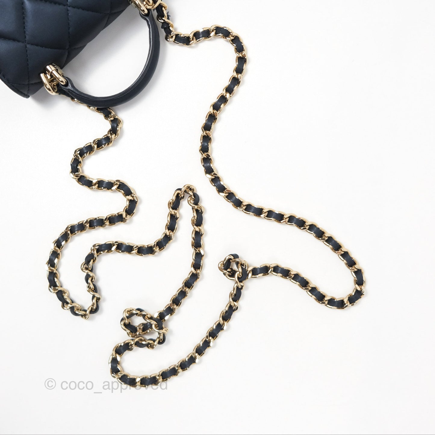 Chanel Mini Handle Clutch With Chain Iridescent Dark Navy Lambskin Gold Hardware