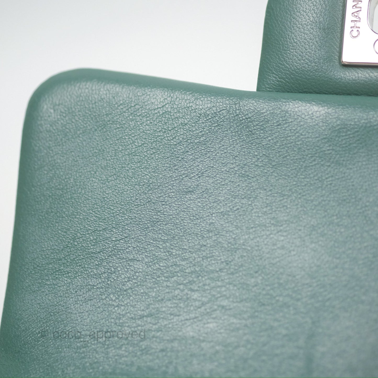 Chanel Mini Square Quilted Green Lambskin Silver Hardware