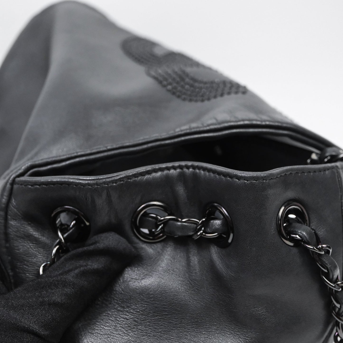 Chanel Lambskin Studded Accordion Black CC Flap Bag So Black Hardware