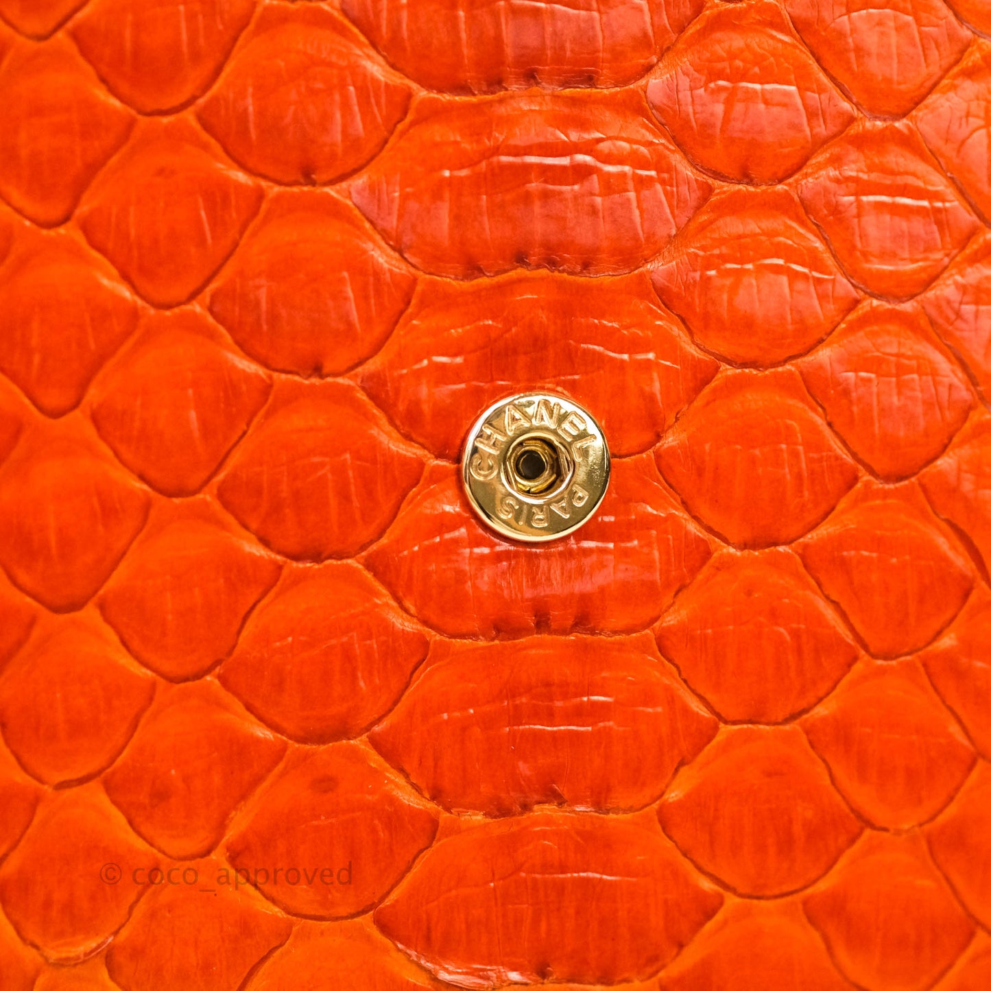 Chanel Wallet on Chain WOC Orange Python Aged Gold Hardware