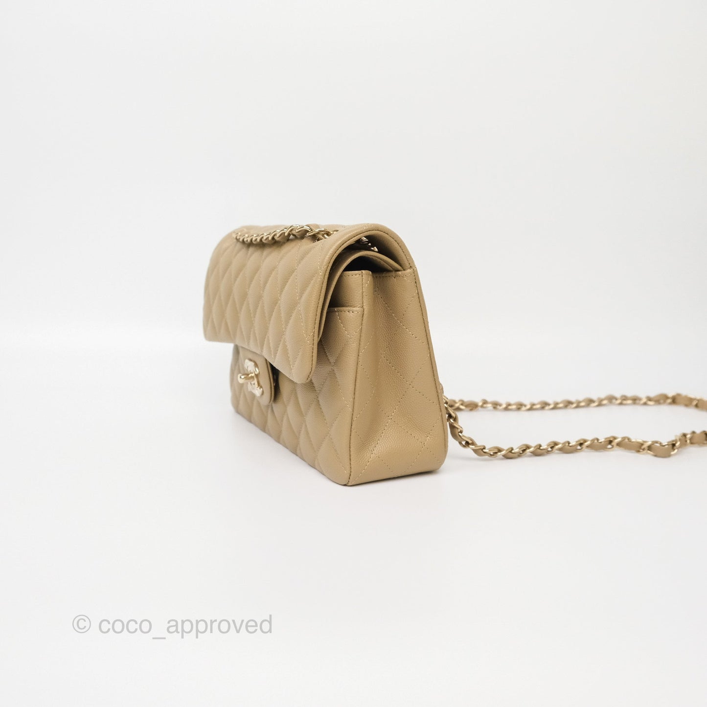 Chanel Small S/M Classic Flap Dark Beige Caviar Gold Hardware 21A