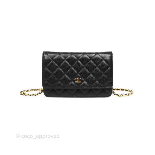 Chanel Classic Wallet On Chain WOC Quilted Black Caviar Gold Hardware
