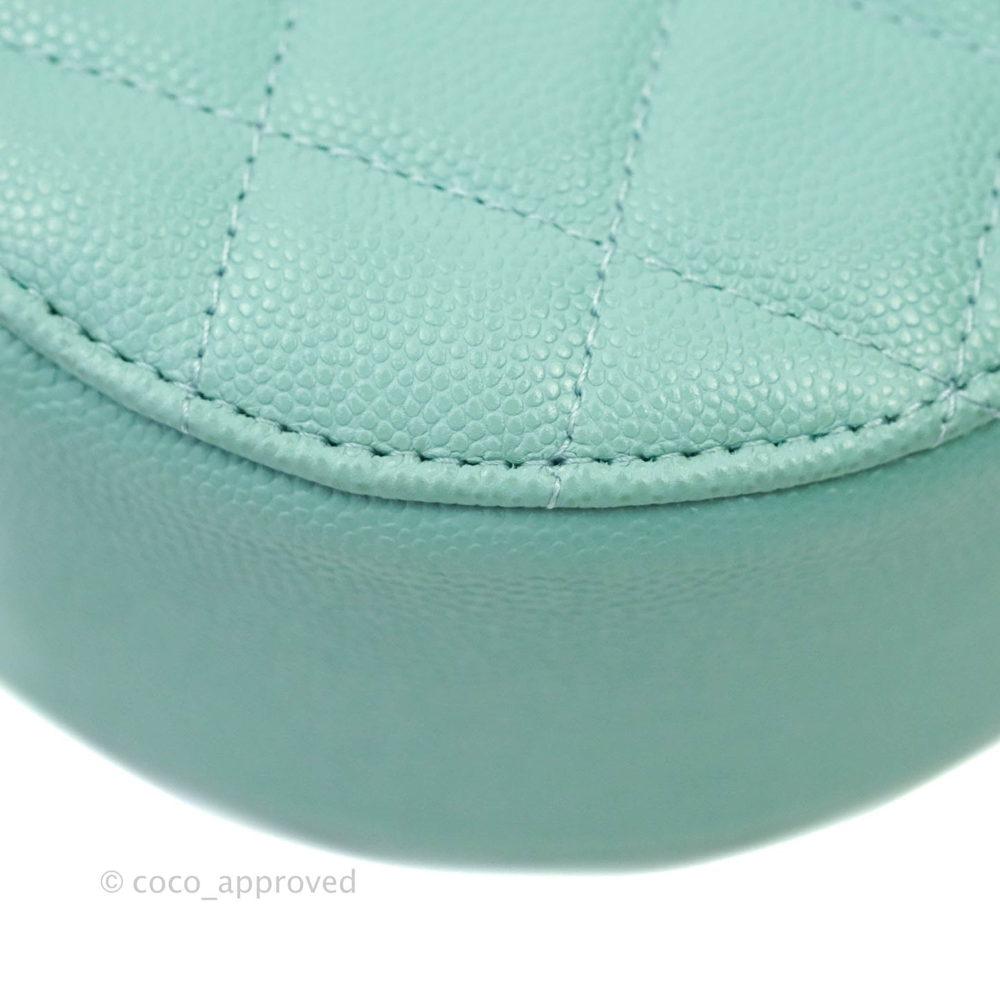 Chanel Classic Quilted Round Clutch With Chain Tiffany Blue Caviar Gold Hardware