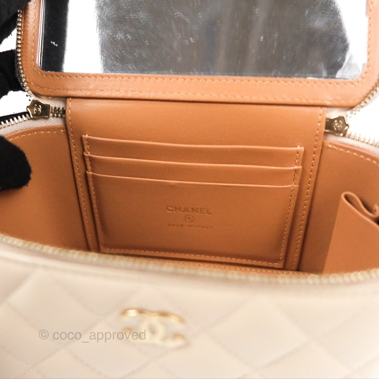 Chanel Vanity Rectangular Top Handle Ecru/Beige Lambskin Gold Hardware 23P