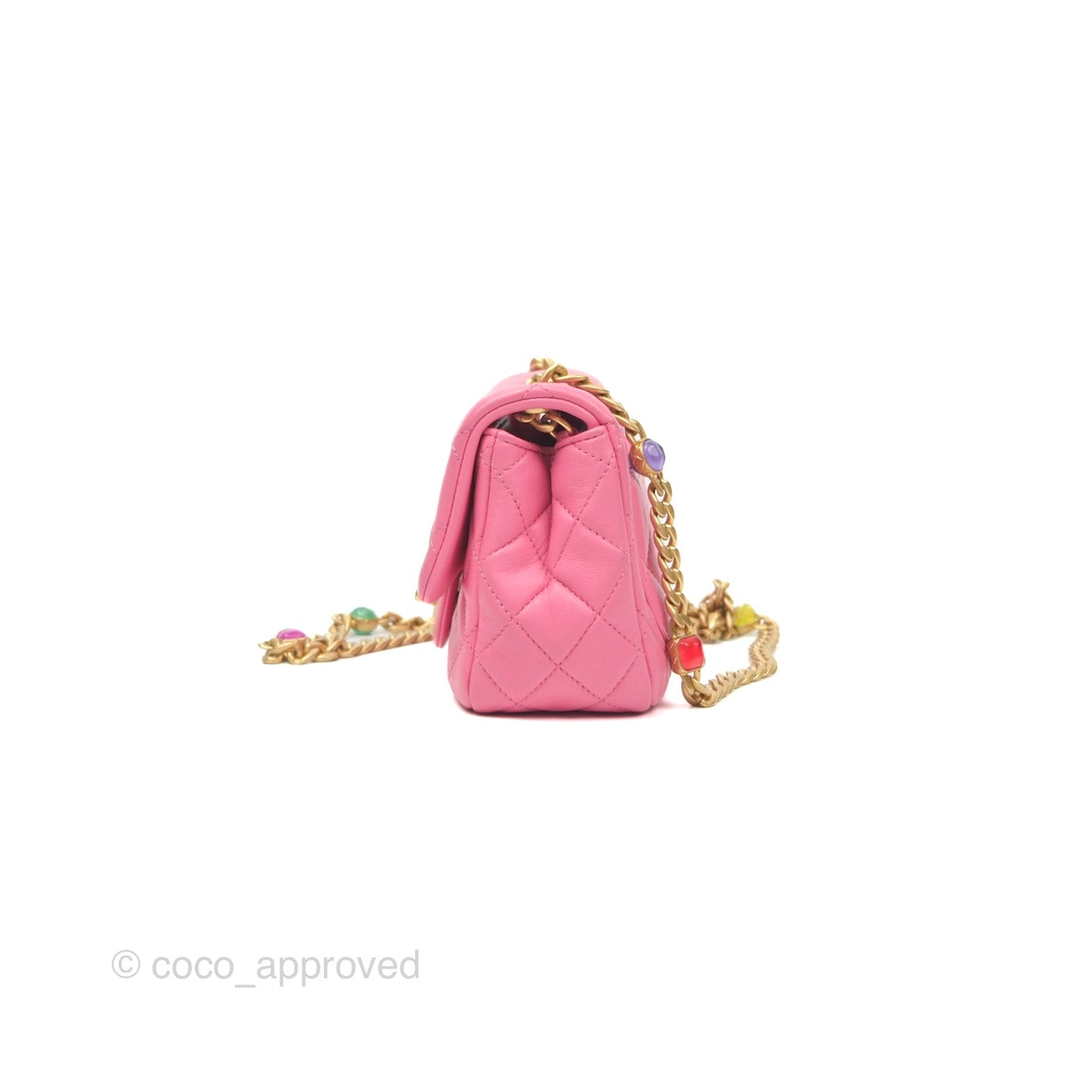 Chanel Mini Pearl Samba Square Flap Pink Lambskin Aged Gold Hardware 21P