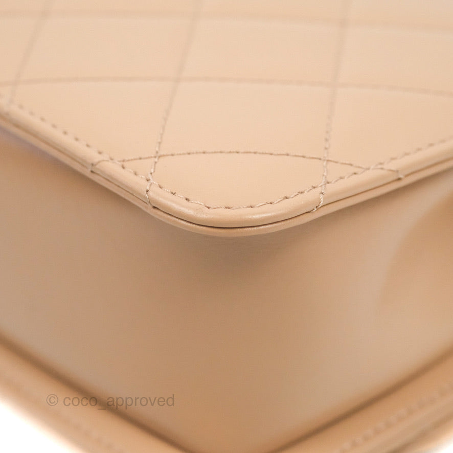 Chanel Quilted Perfect Fit Adjustable Beige Calfskin Gold Hardware 21A
